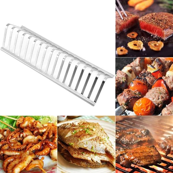 Kød Ribben Stativ Rustfrit Stål Grill Rist Udendørs BBQ Tilbehør