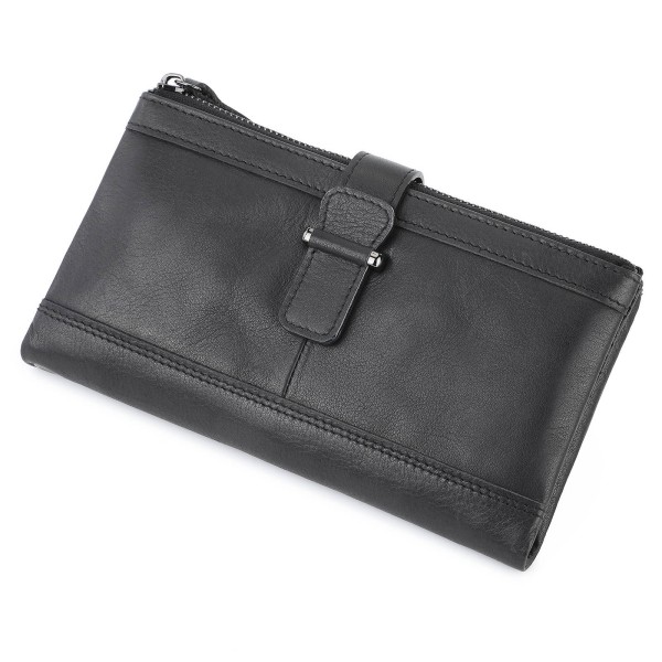 Vintage läder lång dubbelsidig RFID-plånbok Passhållare för män Multifunktionellt kreditkort för case Black