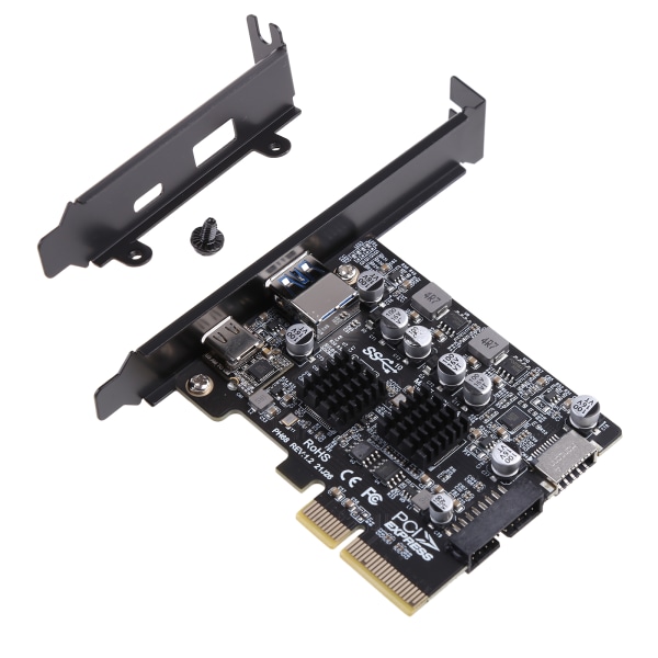 2-ports PCI-E USB Riser Card PCIe Converter PCI-E til USB 3.2 Gen 2 udvidelseskort PCI-Express Slot 4X til Windows 8/10