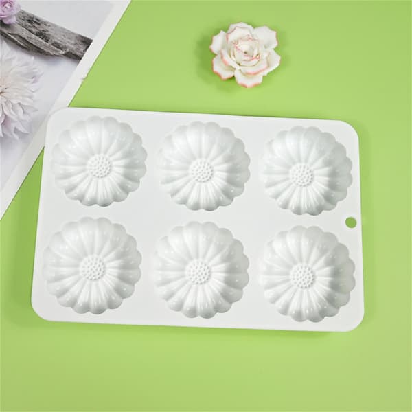 6-hulroms blomsterformform Mousse kakeform DIY lys såpeform Nonstick
