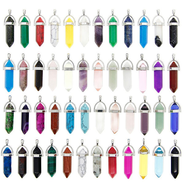 50x/ Set Hexagonal Healing Spetsiga Chakra Pärlor Hänge Halsband Kula Form Quartz Crystal Gemston Charms DIY Crafts