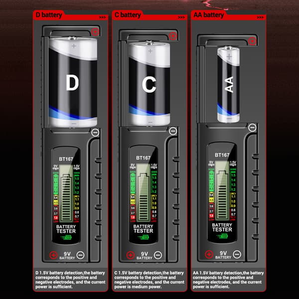 Lett Batteritester for Alkaliske og Oppladbare Batterier