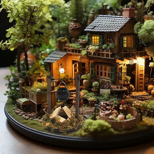 Dukkehus Dekorasjon Tilbehør Realistisk Felt Landskap Scene Mini Bål