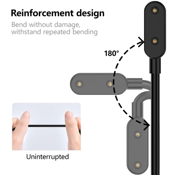 Laddkabel för Fit 3 Laddarsladd Laddare Bashållare 100cm Black