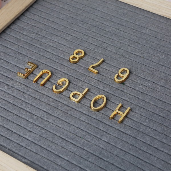 147 st Bokstäver Tecken Siffror Symboler för utbytbar filtbokstavstavla DIY Gold