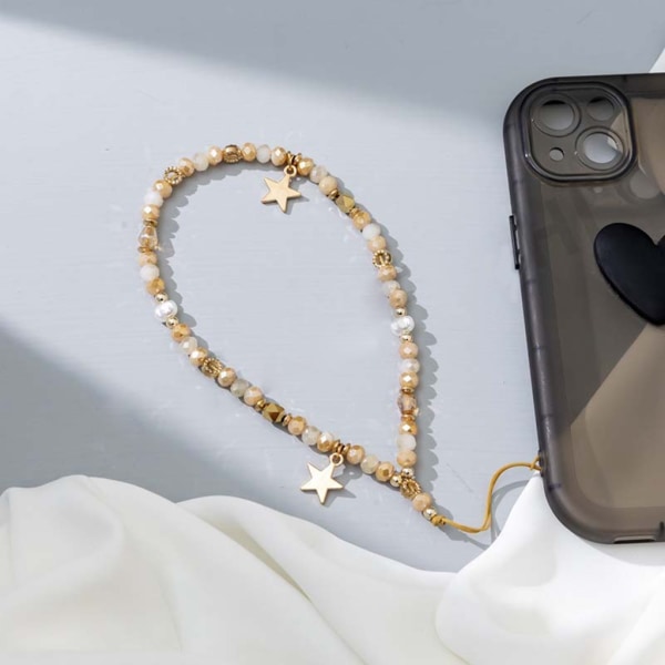 Femuddig stjärna hängsmycke pärlstav telefonkedja mode mobiltelefon case hängande rep Coffee