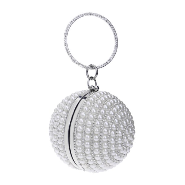 Womens Evening Bag Rund Ball Bryllupsveske Artificial Pearl Purse Party Brude Clutch Silver