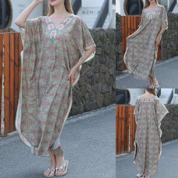 Mote Kvinner Lang Kjole Robe Over Sized Bikini Cover Up Blossom Print Kaftan