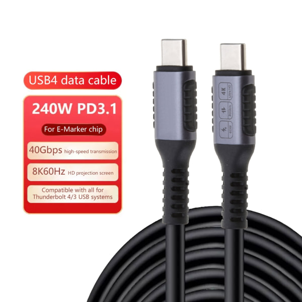 USB4-kabel 8K Typ C 40Gbps-kabel 240W Snabbladdning för Thunderbolt 4 Fullfjädrad Type-C-datakabelstöd 5K