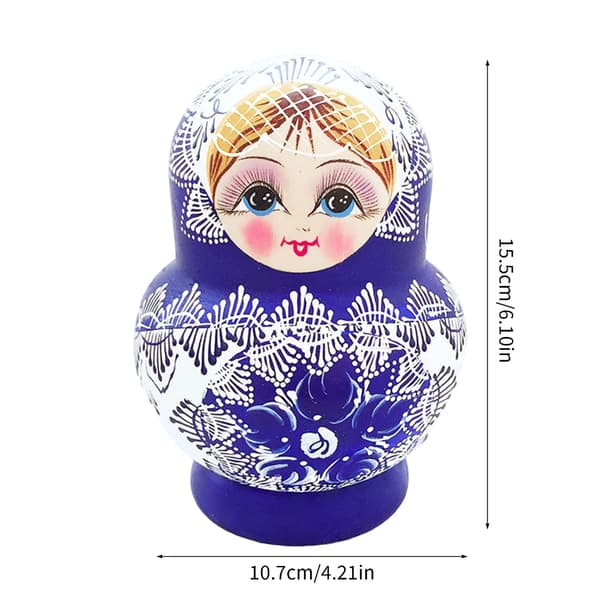 Traditionella ryska \"Nesting Dolls\" 10 st med blått och vitt porslinsmönster