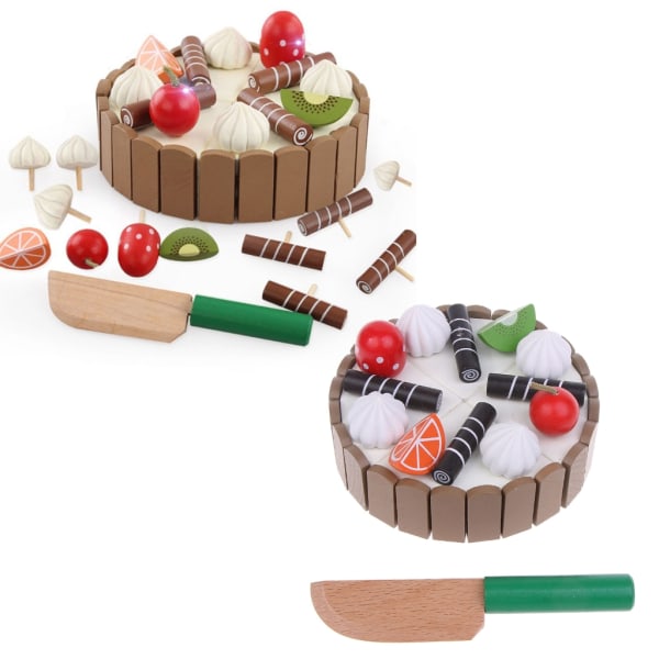 Barn Födelsedagstårta Magnet Träleksaker Kök Låtsas för lek Fruktleksaksöra