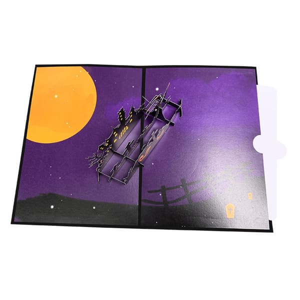 Vikbart Halloween-gratulationskort 3D Spökhus Scen Ekologiskt Papper