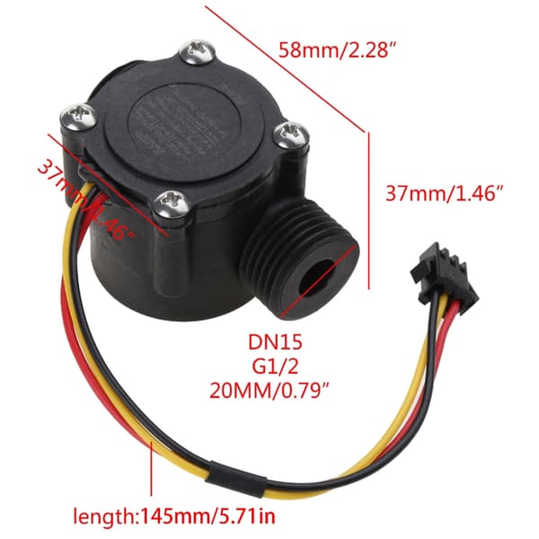 G1/2\" 1-30L/min DC5V Vandstrømssensor Flowmåler Hall Flow Sensor Switch