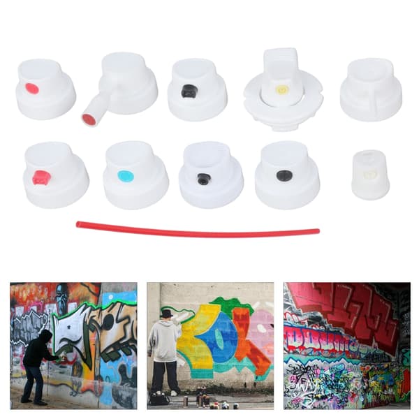 Förpackning med 10 robusta spraymunstycken för graffiti och bilprojekt