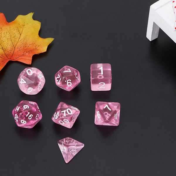 7 st transparent polyhedral tärningsspel för Dragon Pathfinder D20 D12 2xD10 D8 D6 D4 Pink