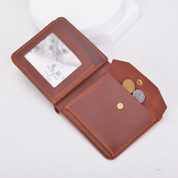 Retro handgjord plånbok för män Läder liten myntväska Korthållare Pengarväska Craft Tool Brown
