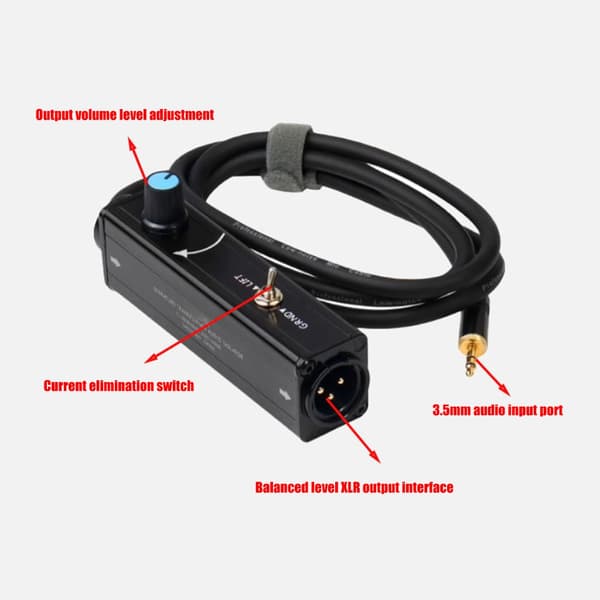 3,5 mm til XLR hunn lydisolator for innspillingsstudio live lydsystemer