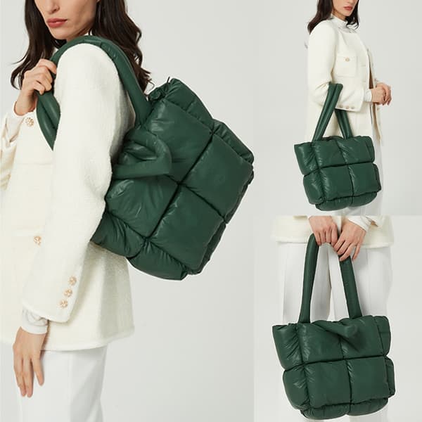 Moderigtig kvindelig håndtaske Nylon skuldertaske med puffer bomuldspolstring White