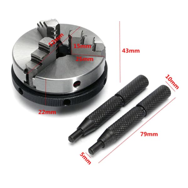 Mini 3-backars svarvchuck, K01-50 3-backars träbearbetningshandchuck