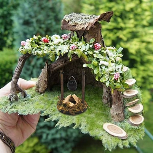Dukkehus Dekorasjon Tilbehør Realistisk Felt Landskap Scene Mini Bål