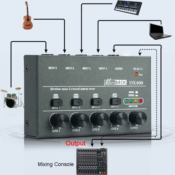 8-vejs Audio Mixer Stereo Professionel Lydmixer 5V 2A Type-C Interface