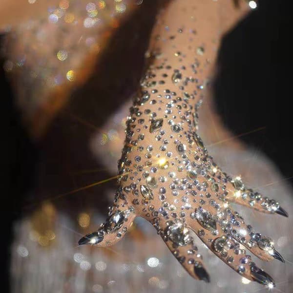 2-pak Rhinestones Netmønster Handsker Armlængde Handsker Bryllupsvanter