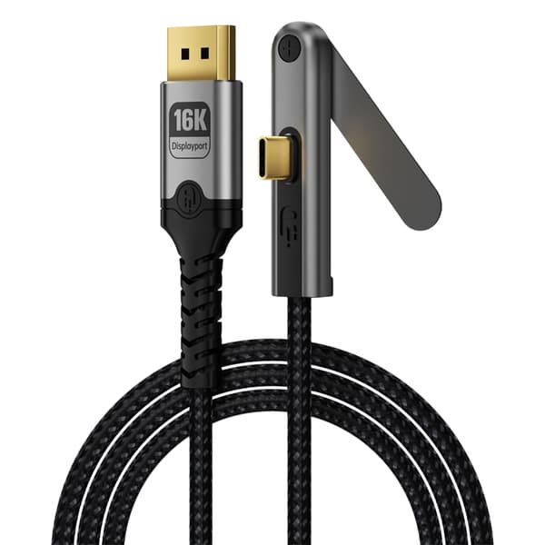 USB C til DisplayPort videokabel med sammenleggbart stativ, 16K 60Hz DP2.1 80Gbps