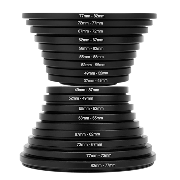 18 kpl Step Up / Down linssin suodatinrenkaan set Metallinen suodatinsovitinrengas 37-82mm 82-37mm kiinnitys