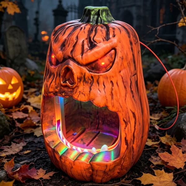 Lydaktivert gresskar-dekorasjon godterioppbevaringsboks for Halloween-dekorasjon