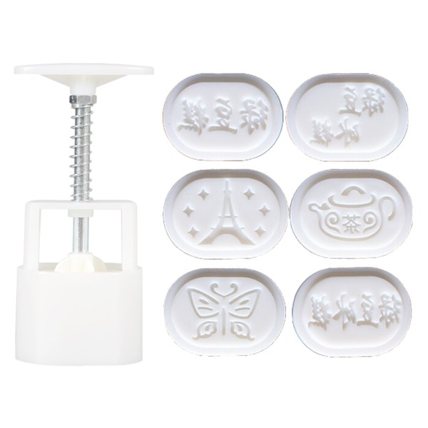 6 kpl Soikea Käsipuristin Keksileima Moon Cake Decor Mould Tynnyri Mooncake Mold 100g Leivonnainen Tee-se-itse työkalu