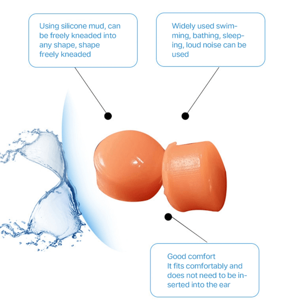 Uinti korvatulpat uinti korvatulpat vesitiiviit silikonikorvatulpat hiljaiset korvatulpat Orange