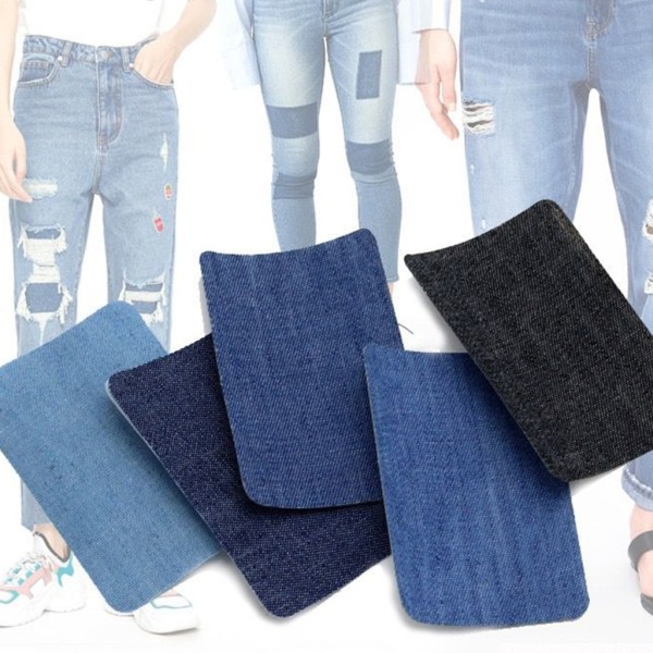 5/25x jeans jeanslappar för jeanskläder Reparation av hål och dekoration Självhäftande reparationsplåster Rektangulär lapp null - A