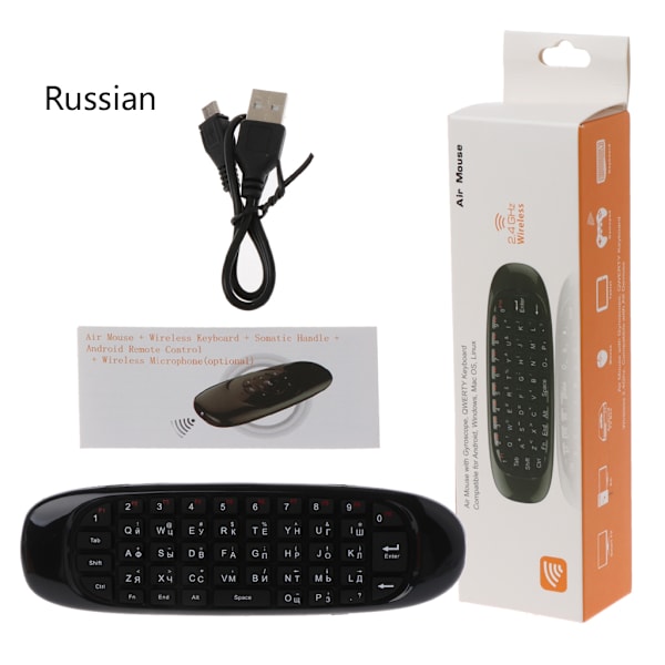 Ryska Engelska Spanska Arabiska C120 Fly Air Mouse 2.4G Mini Trådlöst tangentbord Uppladdningsbar fjärrkontroll för PC Android
