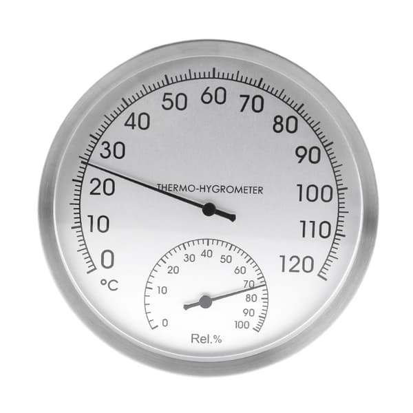 Rundt termometer Hygrometer Rustfrit Stål Indendørs Udendørs Sauna Rum Temp Test