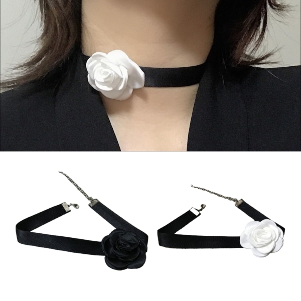 Tyg-Blomma Choker Svart Sammet-Nyckelhalsband Söt romantisk krage Halsband Bröllopsfest Smycken för kvinnor Flickor Black