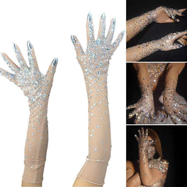 2-pack Strass Nätmönster Handskar Armlängd Handskar Bröllopsvantar