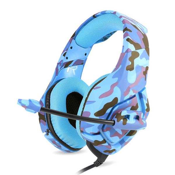 Universal Switch Gaming Headset Stereo Wired Over Ear-hörlurar med One Key Microphone Mute Camouflage-hörlurar Yellow