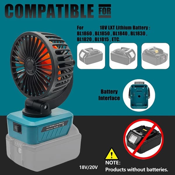 Multifunktionel foldbar køleventilator kompatibel med 18V BL1820, BL1815 batteri
