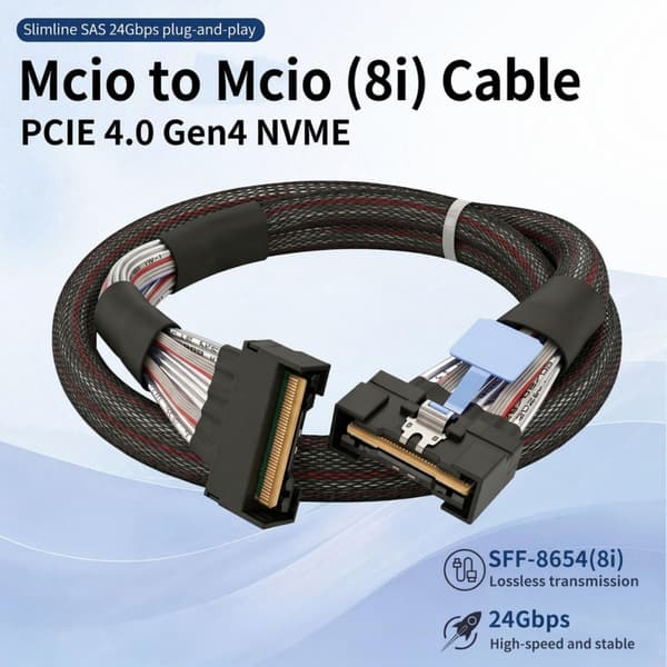 50 cm Mcio til Mcio SFF-8654 8I kabel med sort kappe til IT-udstyr