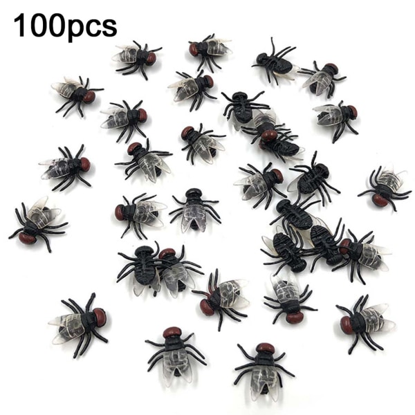 100 st falska flugor plast halloween simulerade insekt fluga insekter skämt leksaker prank