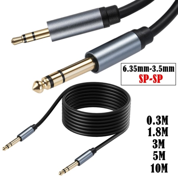 6,35 mm 1/4 tum till 3,5 mm 1/8 tum TRS Stereo Aux-kabel för hemmabio för bärbar dator 1.8m