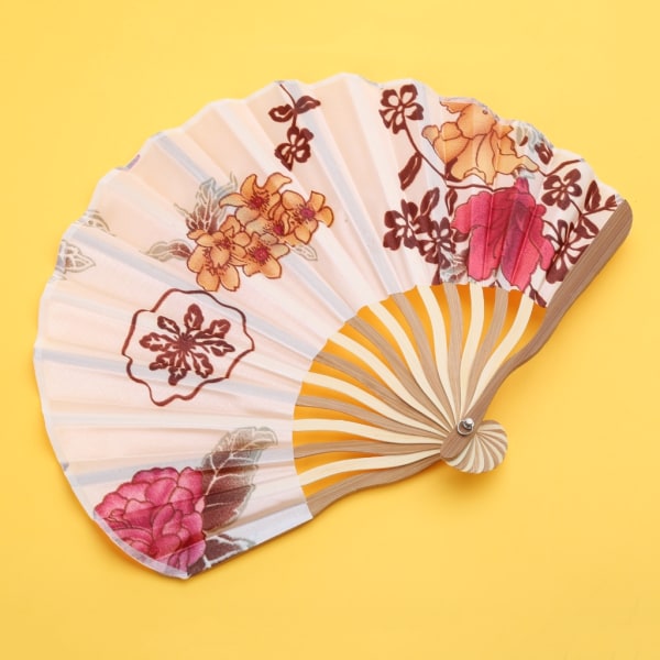 Vintage Shell Fan Silk Bamboo Folding Fans Bröllop Hand Fan för Bröllopsdans Blue flowers on whit