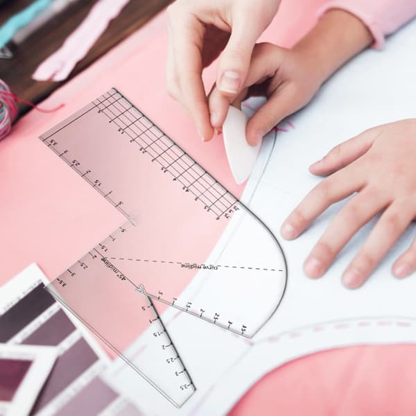 Multifunktionel Ergonomisk Buet Patchwork Skabelon Lineal med Skalamarkering