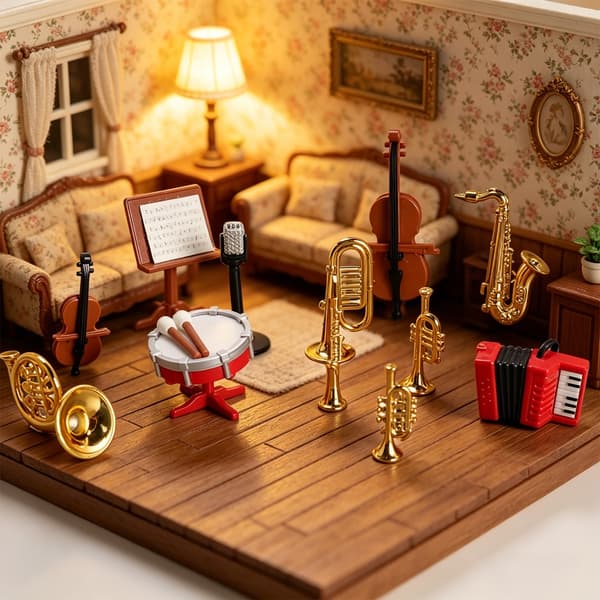 Miniature Klassisk Instrument Model Figur Sæt til Dukkehus Musikrum