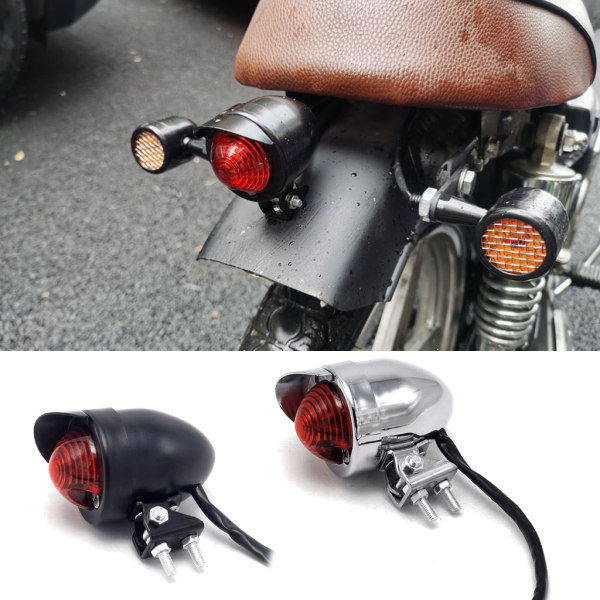 1-pack motorcykel kula bakljus med licensetikett Röd stoppbaklykta Vattentät metall plast retro bakljus Silver