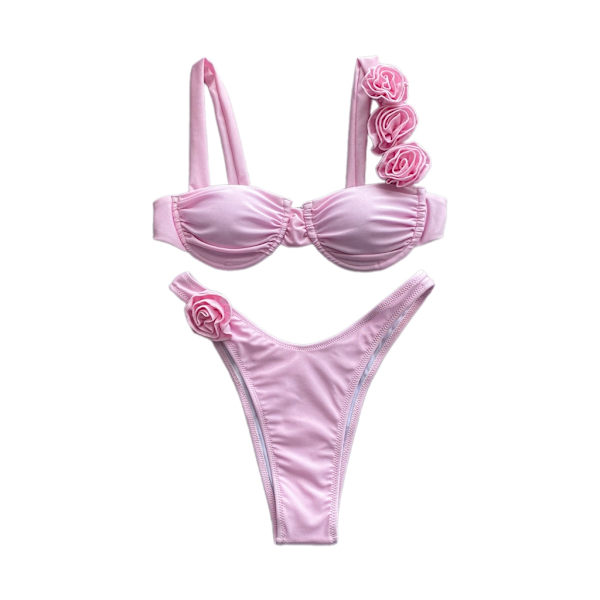 Naisten kaksiosainen uimapuku, korkeavyötäröiset bikinit uima-asu Pink M