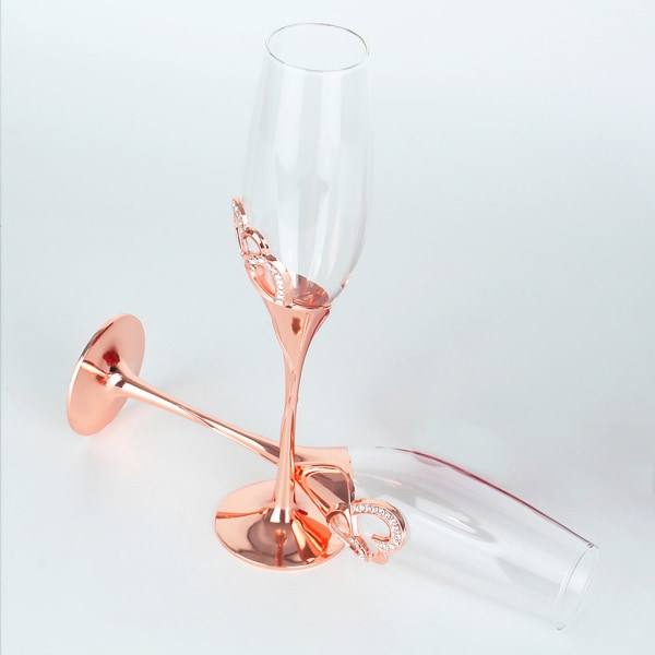 Genomskinlig Champagneflöjt Champagnemugg Glasmaterial Champagneglas Cocktailkopp för födelsedagsbröllopscampingfest Rose gold
