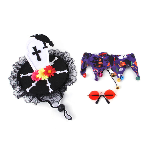 til kat Halloween kostume sæt dress up tilbehør Justerbar hat krave & glas