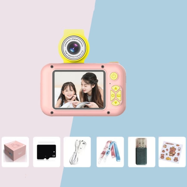 Barnkamera Barn Selfiekamera 2,4-tums IPS-skärm Digitalkameror 180° Flip Len Studentkamera Jul Födelsedagspresent Pink 16G
