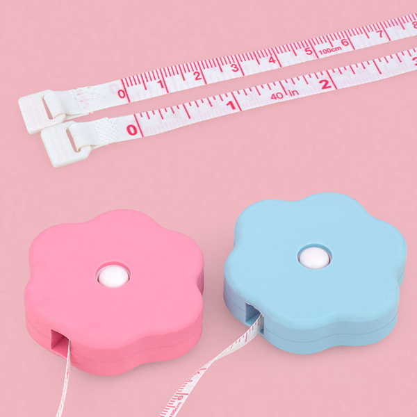Mini infällbart måttband med låsstift/tryckknapp för kroppsmätning White pink